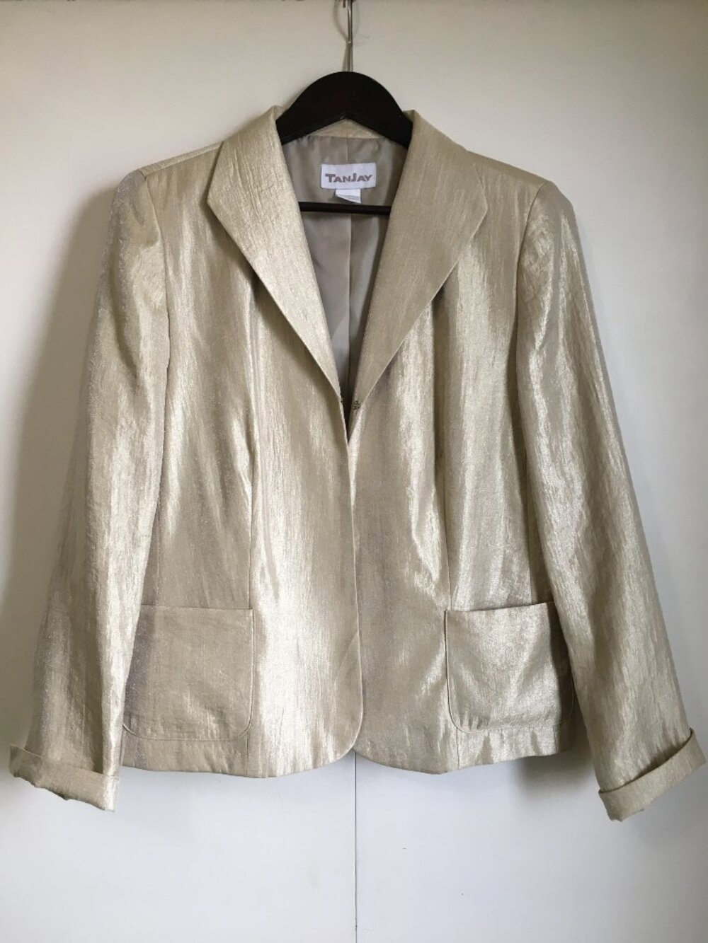VTG TanJay Sparkly Rayon Blazer Jacket Cream Champagne - 10